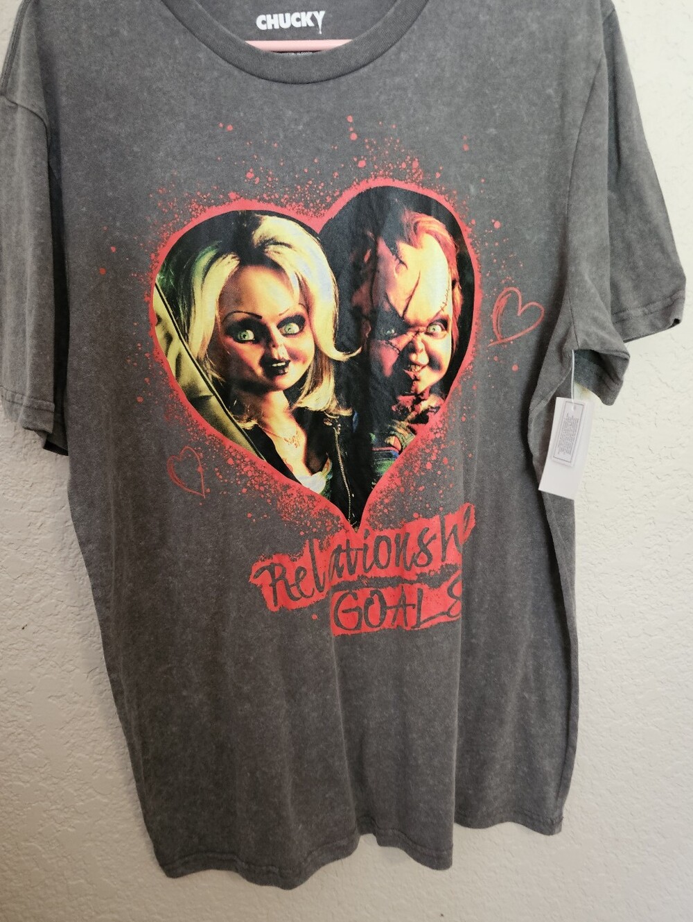 Chucky Gray Graphic Tee - Relationship Goals Heart Print